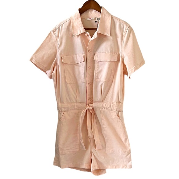 Levi's NEW Soft Surplus Coverall Romper In Light Pink Peach Size L